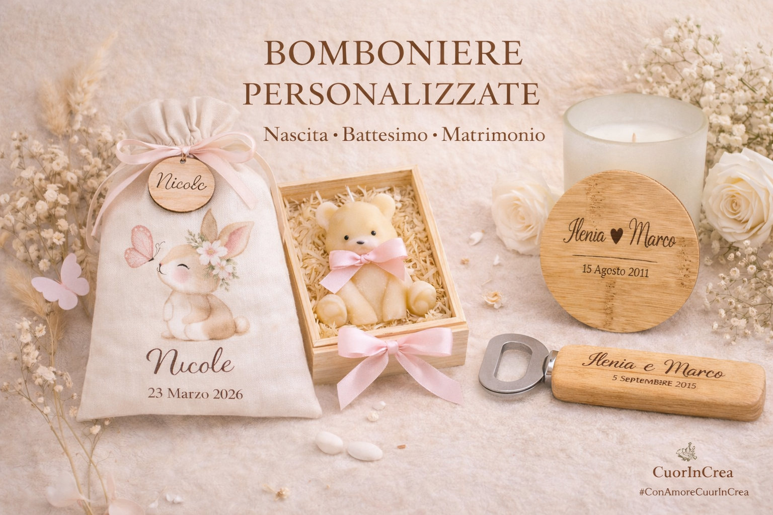 Bomboniere personalizzate – Nascita, Battesimo e Matrimonio