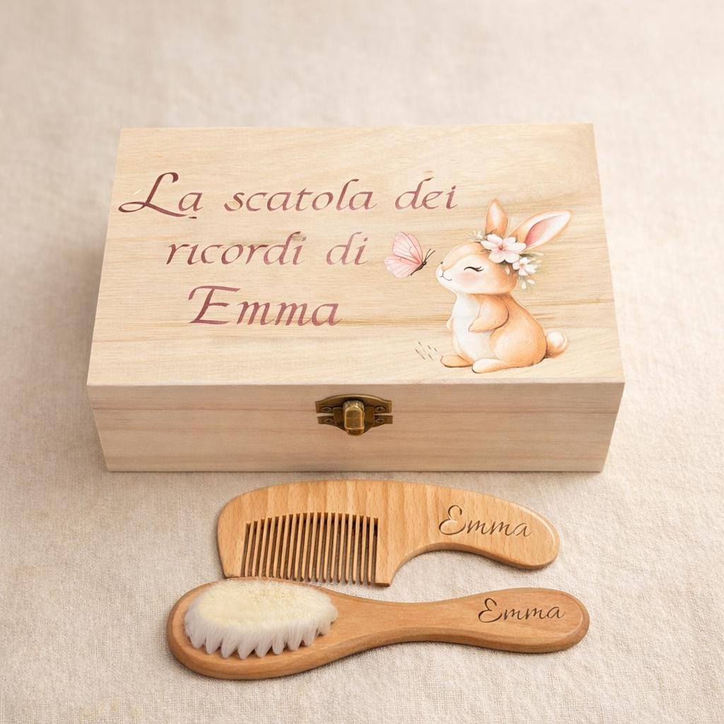 Scatola dei Ricordi Neonato Personalizzata in Legno con Nome – Regalo Nascita