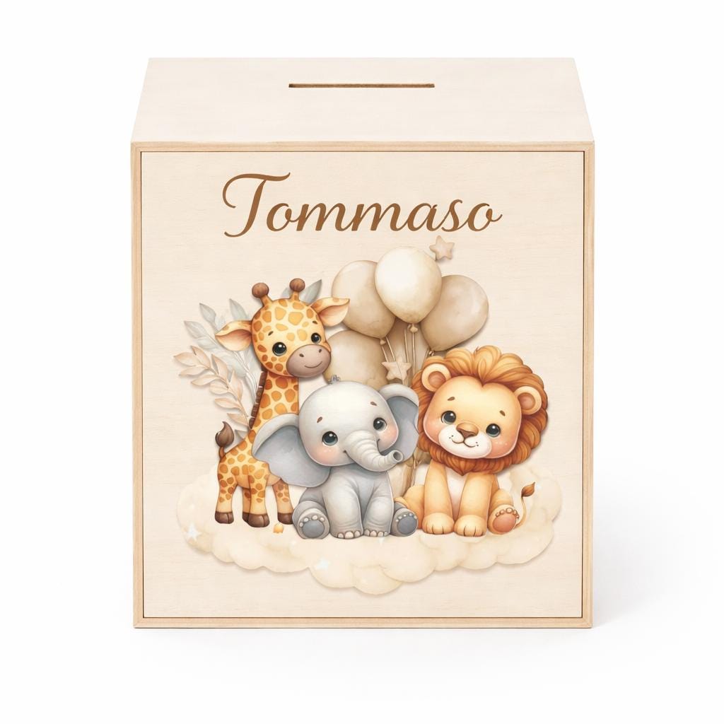 Salvadanaio Personalizzato in Legno con Nome – Idea Regalo Nascita e Battesimo per Bimbo e Bimba