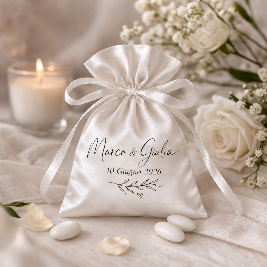 Sacchetto bomboniera matrimonio personalizzato – sacchetto confetti con nome e data – bomboniera matrimonio elegante
