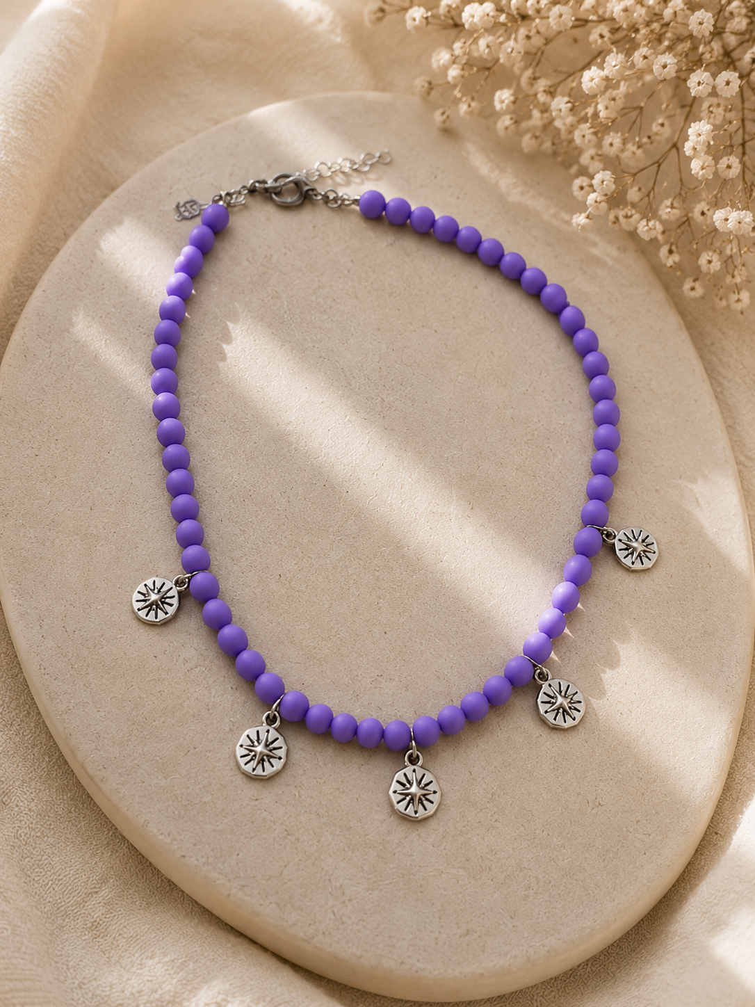 Collana Viola con Charms Stella in Acciaio Handmade