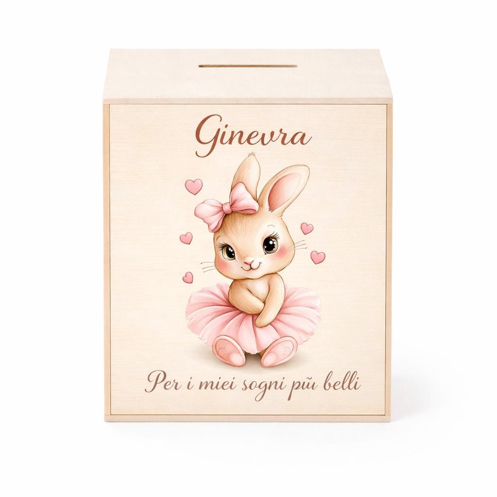 Salvadanaio Personalizzato in Legno con Nome – Idea Regalo Nascita e Battesimo per Bimbo e Bimba