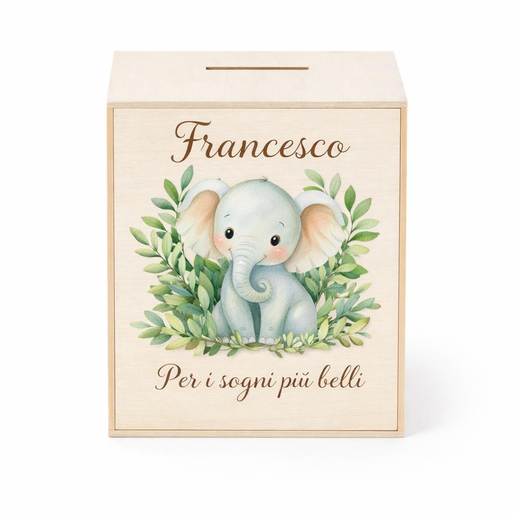 Salvadanaio Personalizzato in Legno con Nome – Idea Regalo Nascita e Battesimo per Bimbo e Bimba