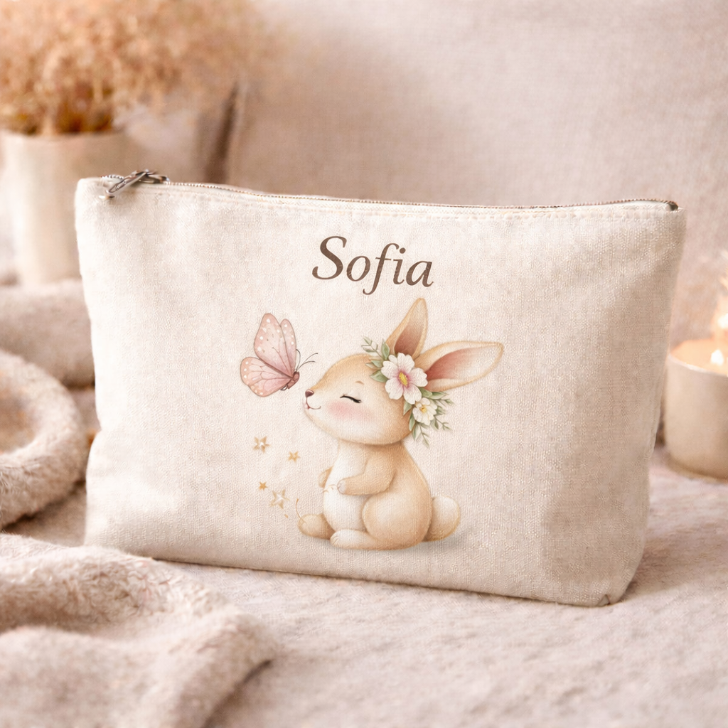 Pochette bambino personalizzata con nome – Beauty case baby illustrato – Idea regalo nascita