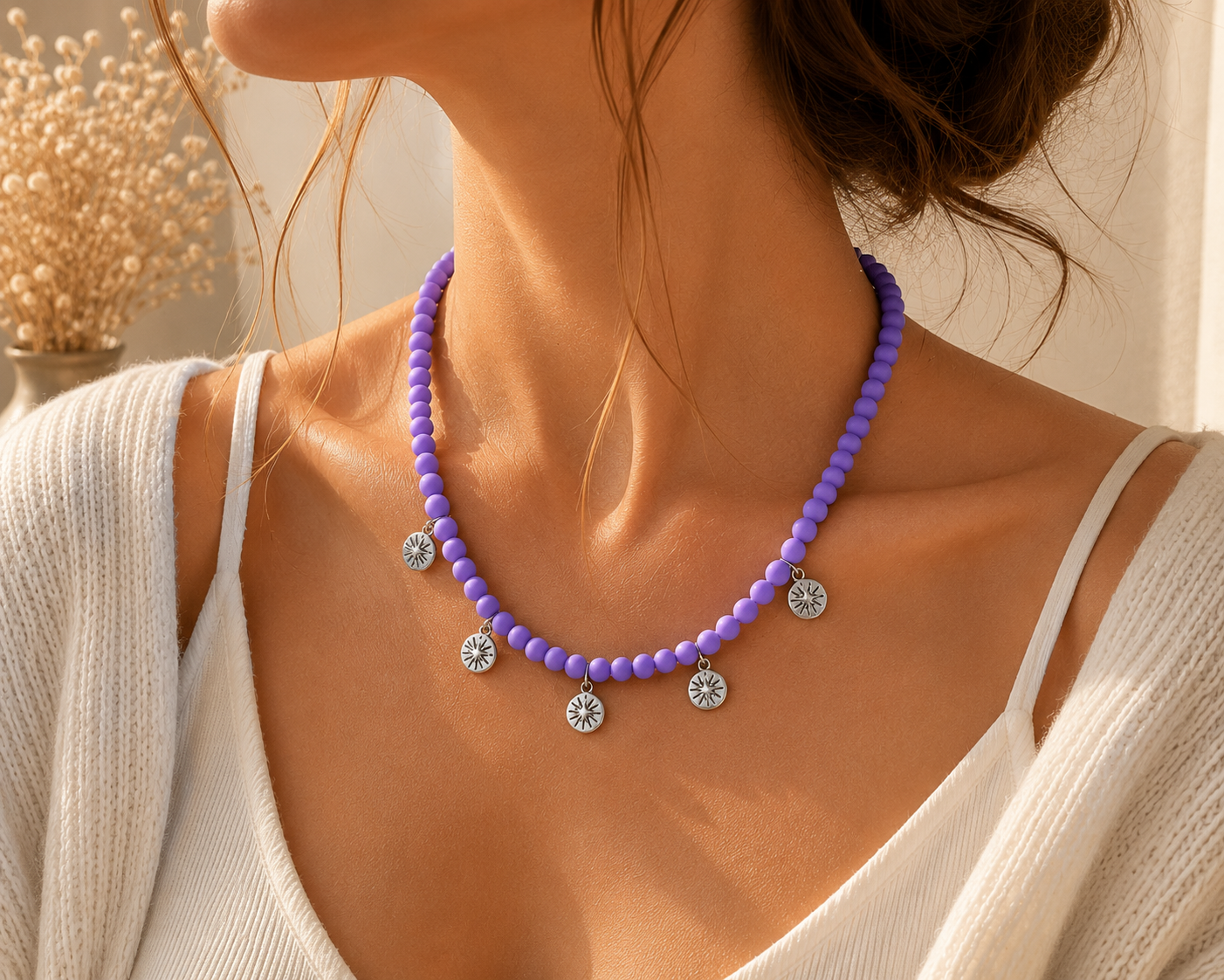 Collana Viola con Charms Stella in Acciaio Handmade