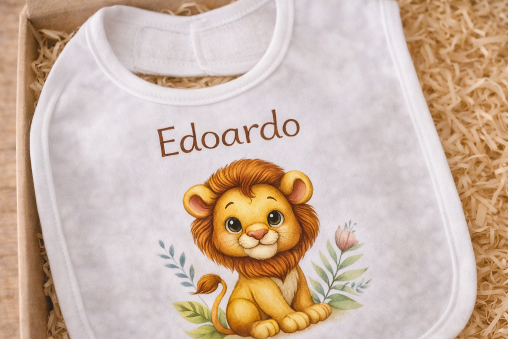 Set Nascita Personalizzato Bimbo- Bimba – Bavaglino con Nome e Set Spazzola Pettine in Legno – Idea Regalo Neonato