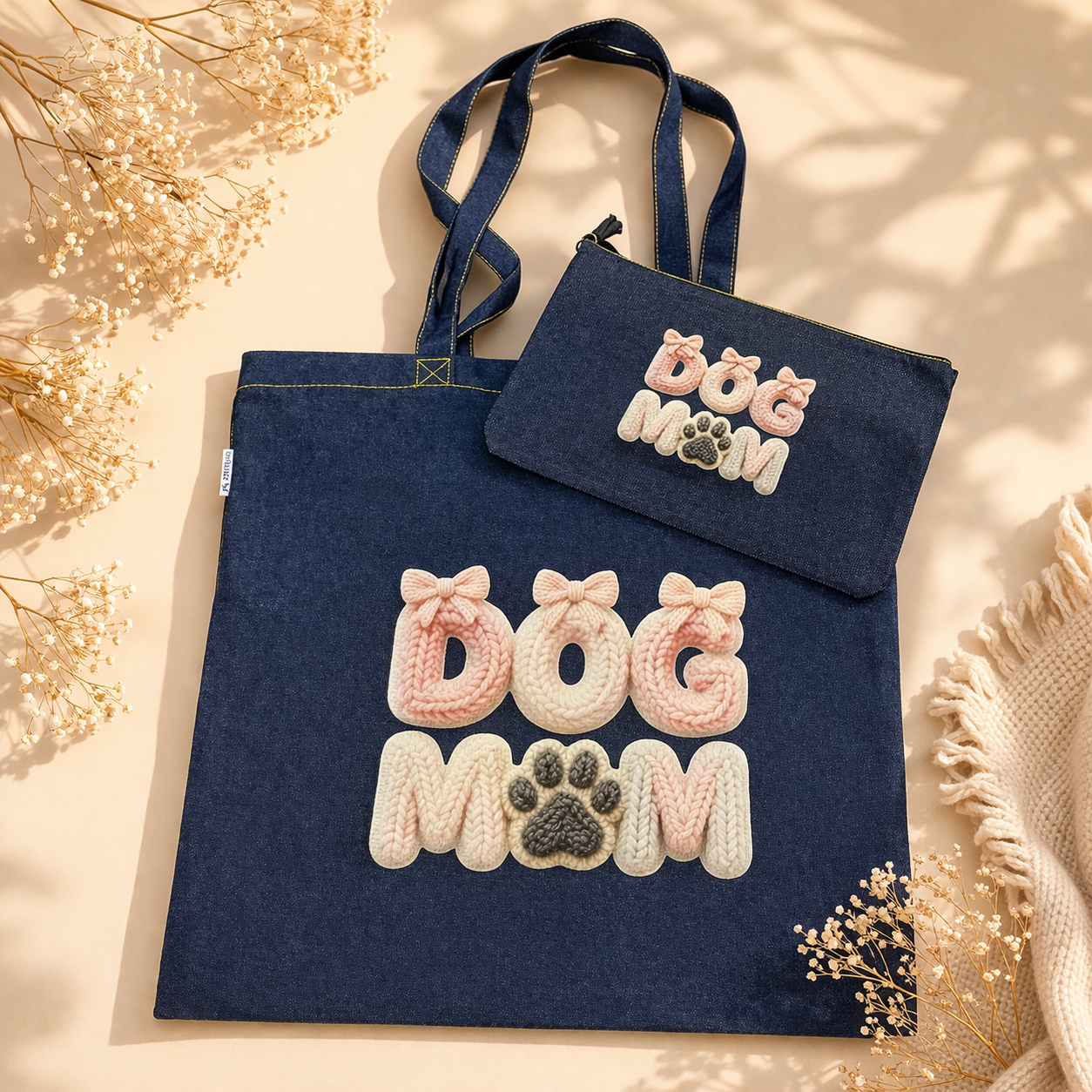 Set Dog Mom Shopper e Pochette Denim Personalizzata – Idea Regalo Amante Cani
