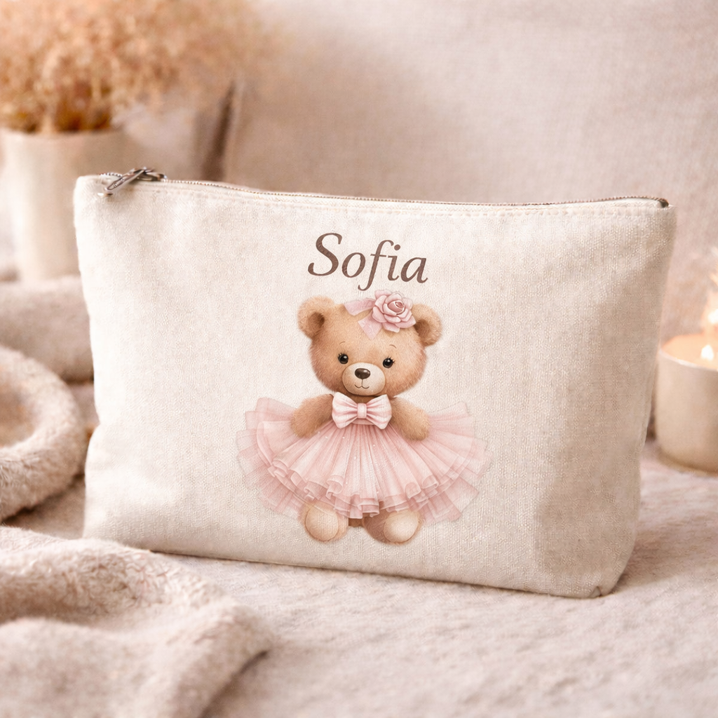 Pochette bambino personalizzata con nome – Beauty case baby illustrato – Idea regalo nascita