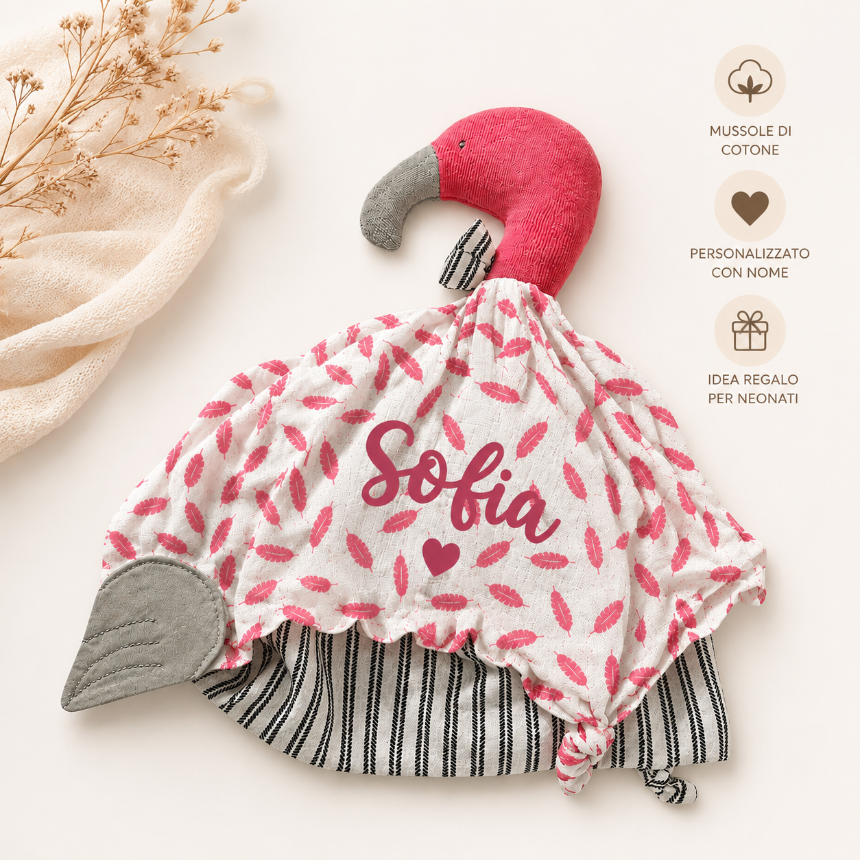 Doudou Personalizzato con Nome | Copertina Neonato in Mussola di Cotone | Idea Regalo Nascita Bimbo e Bimba
