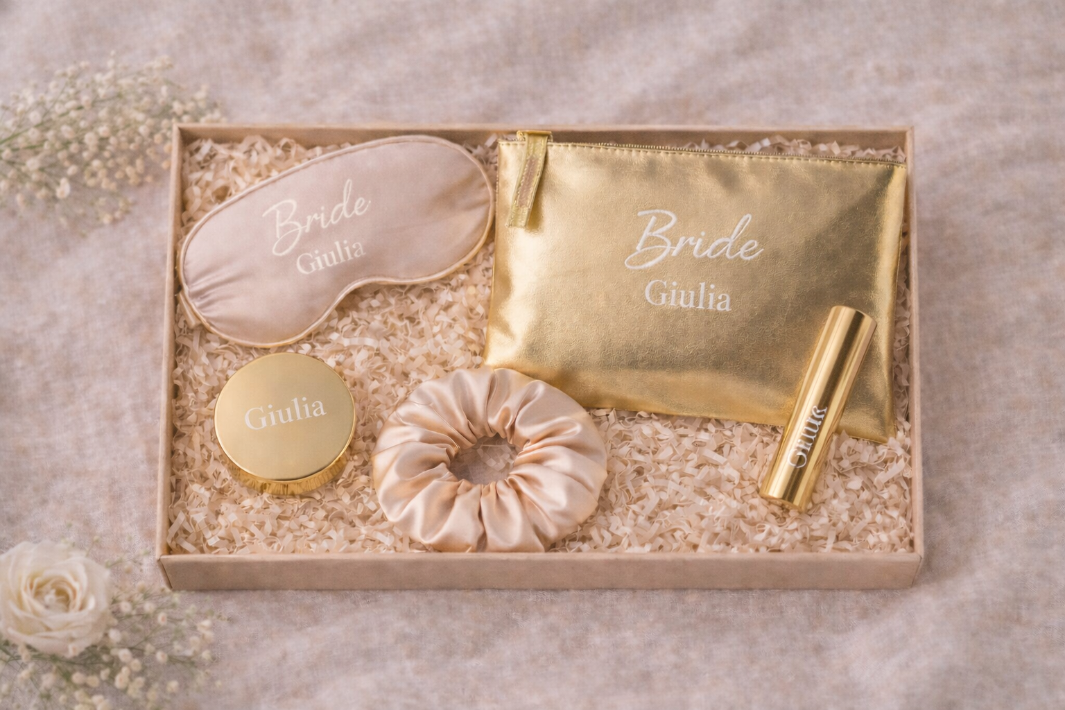 Bride Kit Personalizzato con Pochette Oro – Regalo Sposa