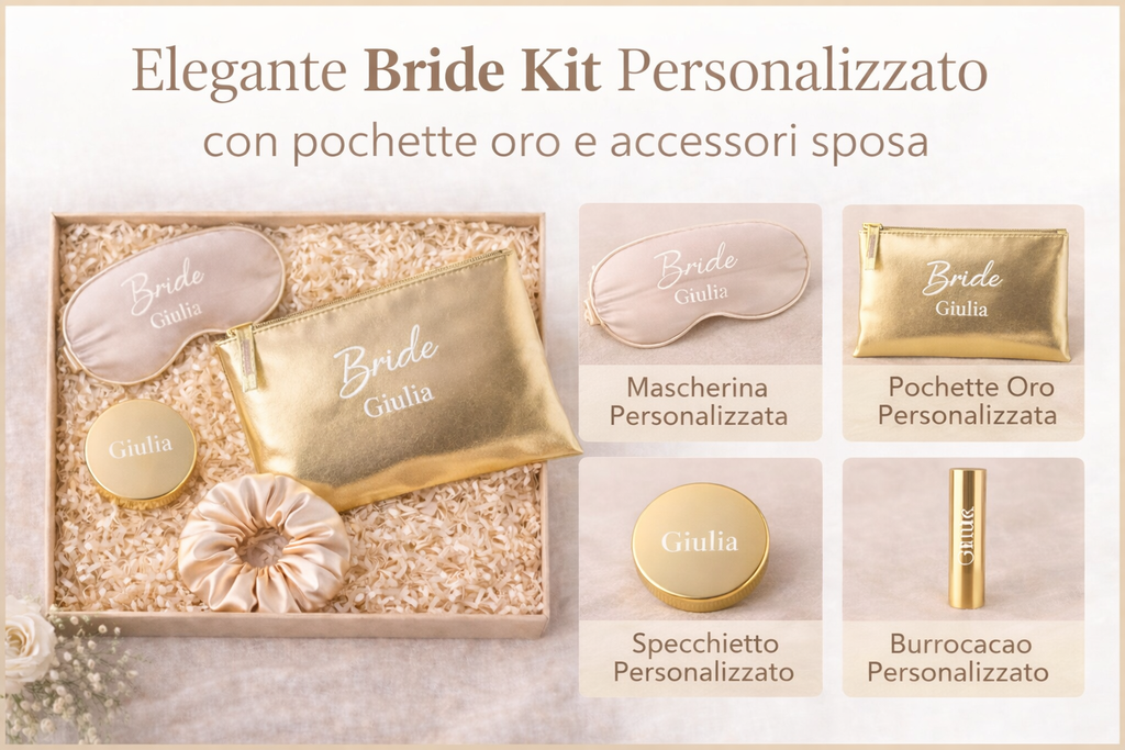 Bride Kit Personalizzato con Pochette Oro – Regalo Sposa