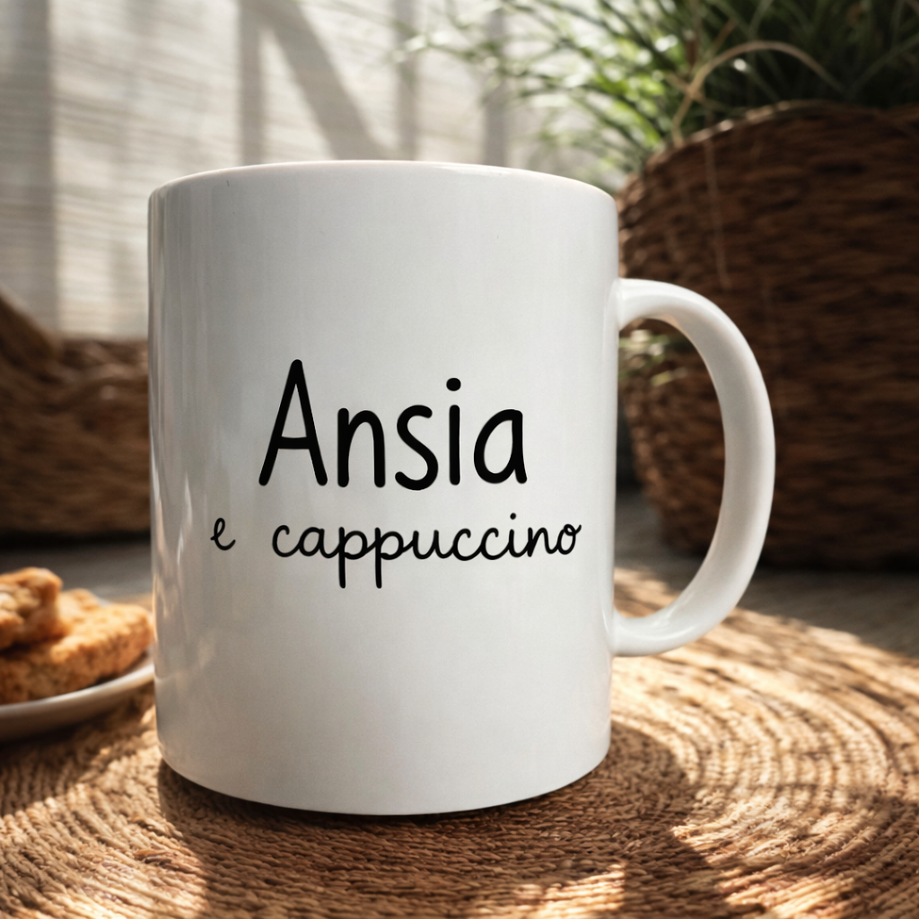 Tazza divertente Ansia e cappuccino – tazza ironica colazione idea regalo simpatica