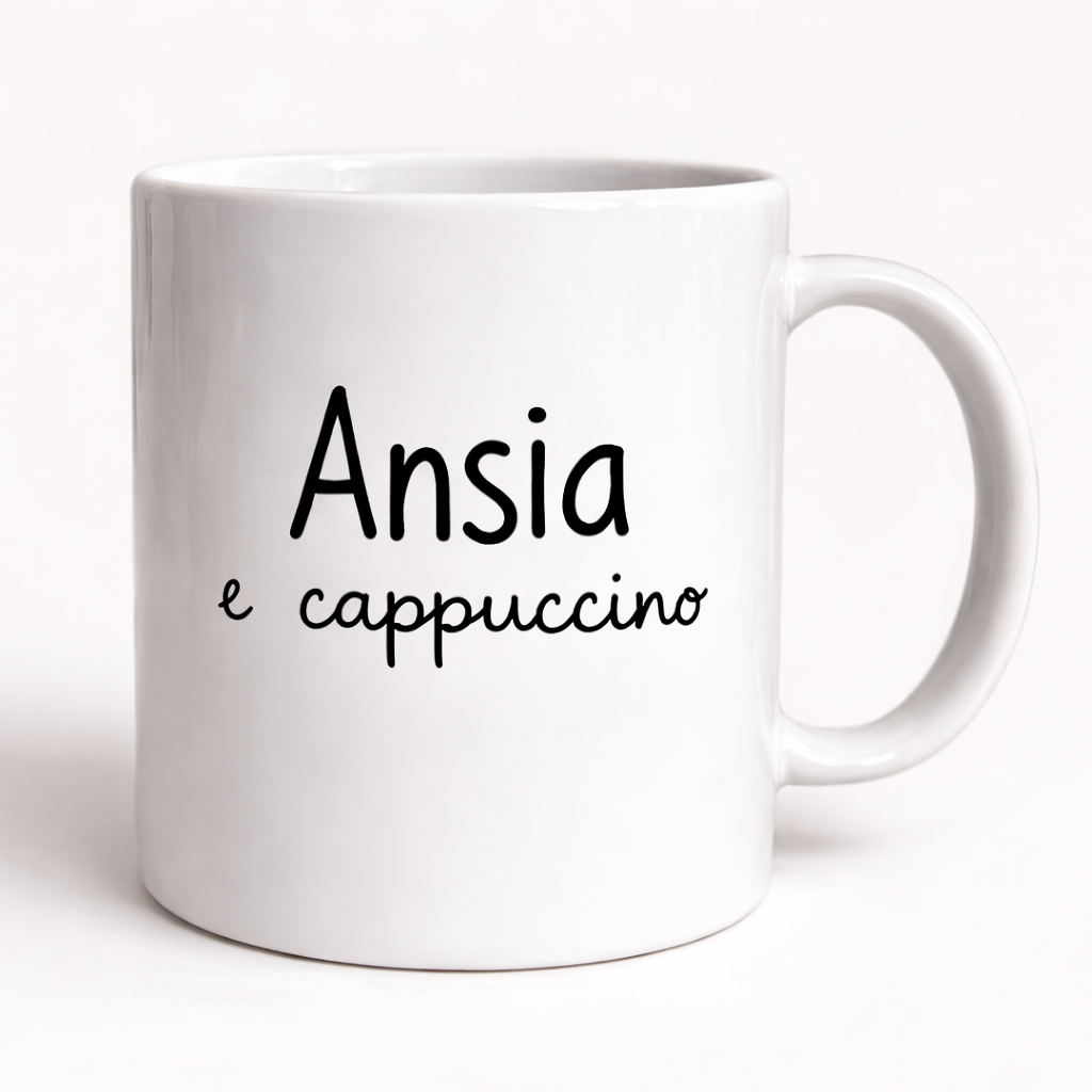 Tazza divertente Ansia e cappuccino – tazza ironica colazione idea regalo simpatica