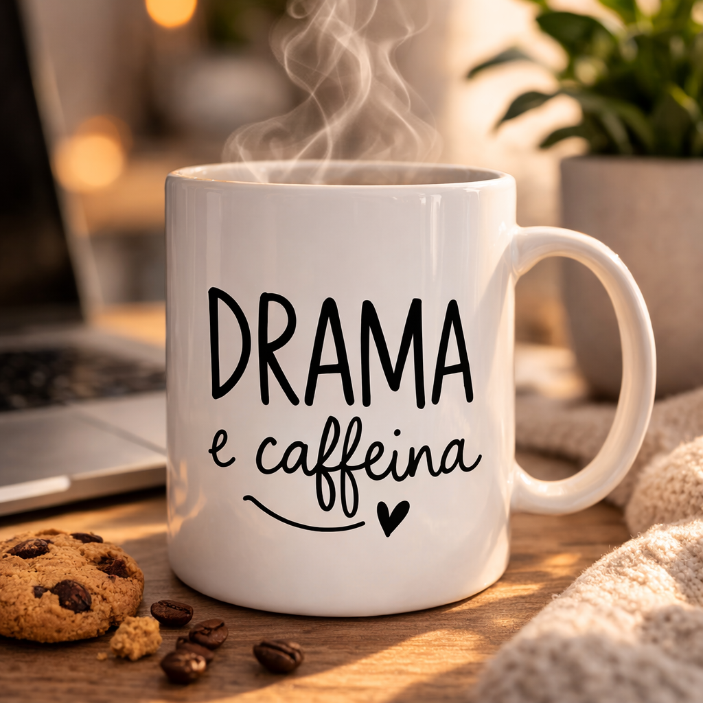 Tazza divertente Drama e caffeina – tazza ironica da colazione idea regalo simpatica