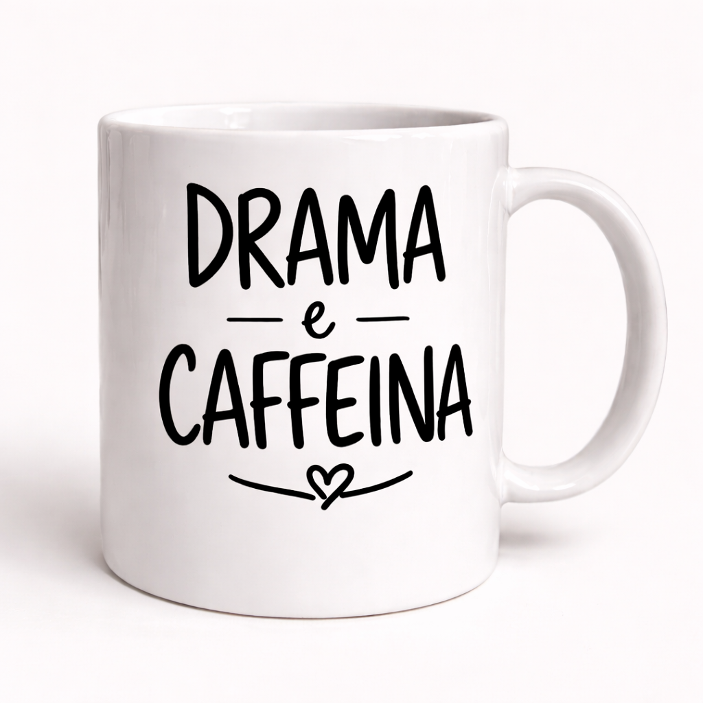 Tazza divertente Drama e caffeina – tazza ironica da colazione idea regalo simpatica
