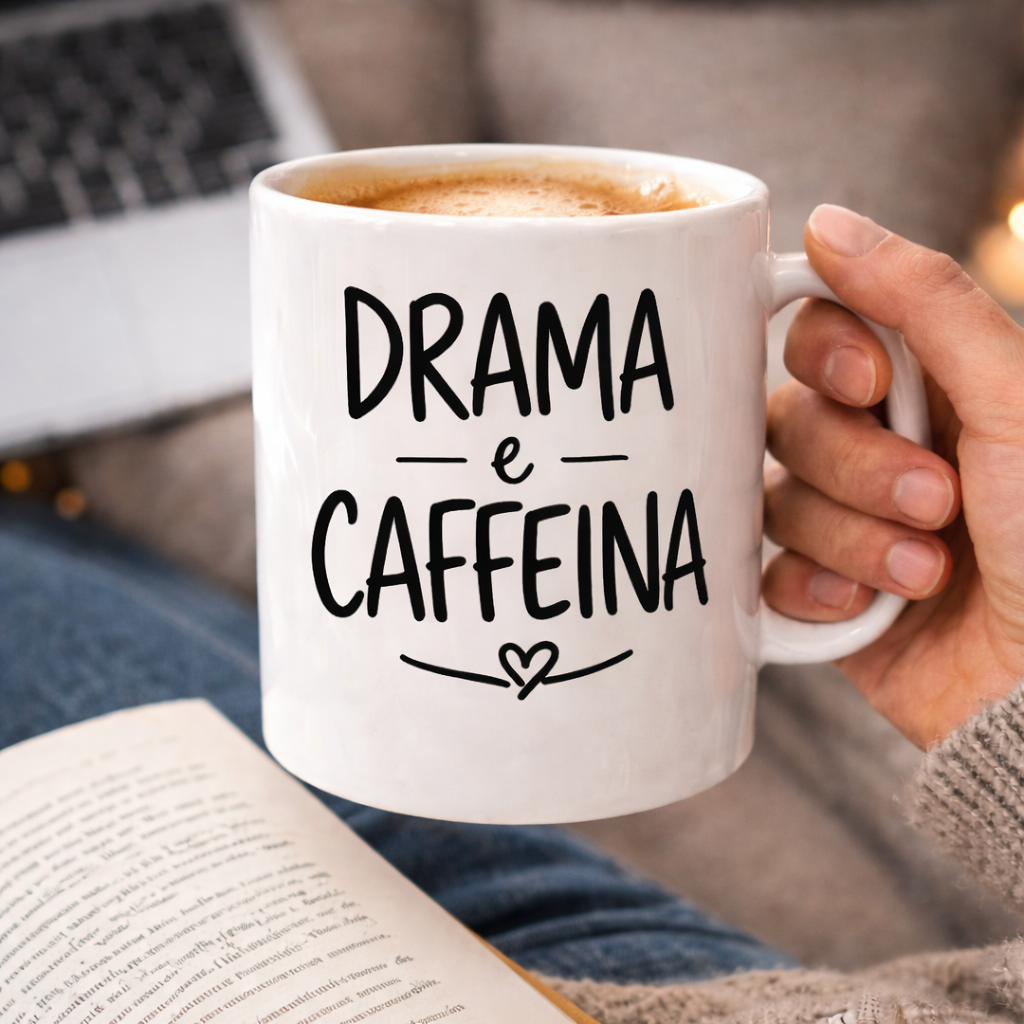 Tazza divertente Drama e caffeina – tazza ironica da colazione idea regalo simpatica