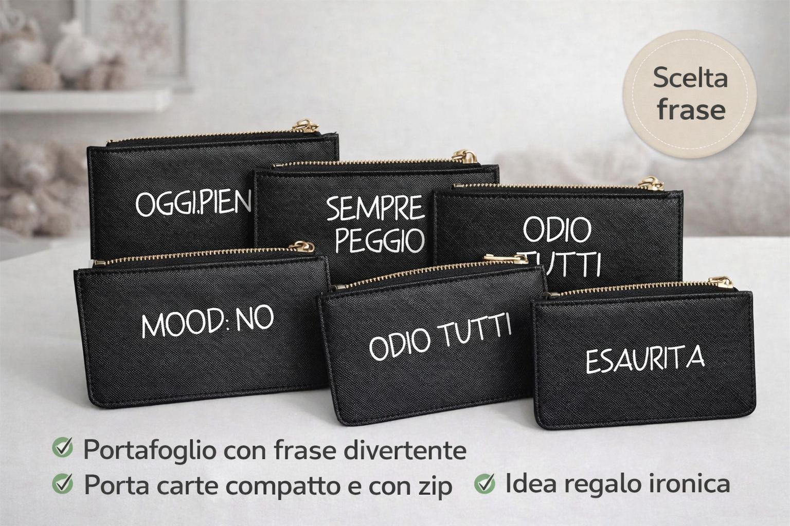 Portafoglio con frase divertente – Porta carte e portamonete con zip – Idea regalo ironica