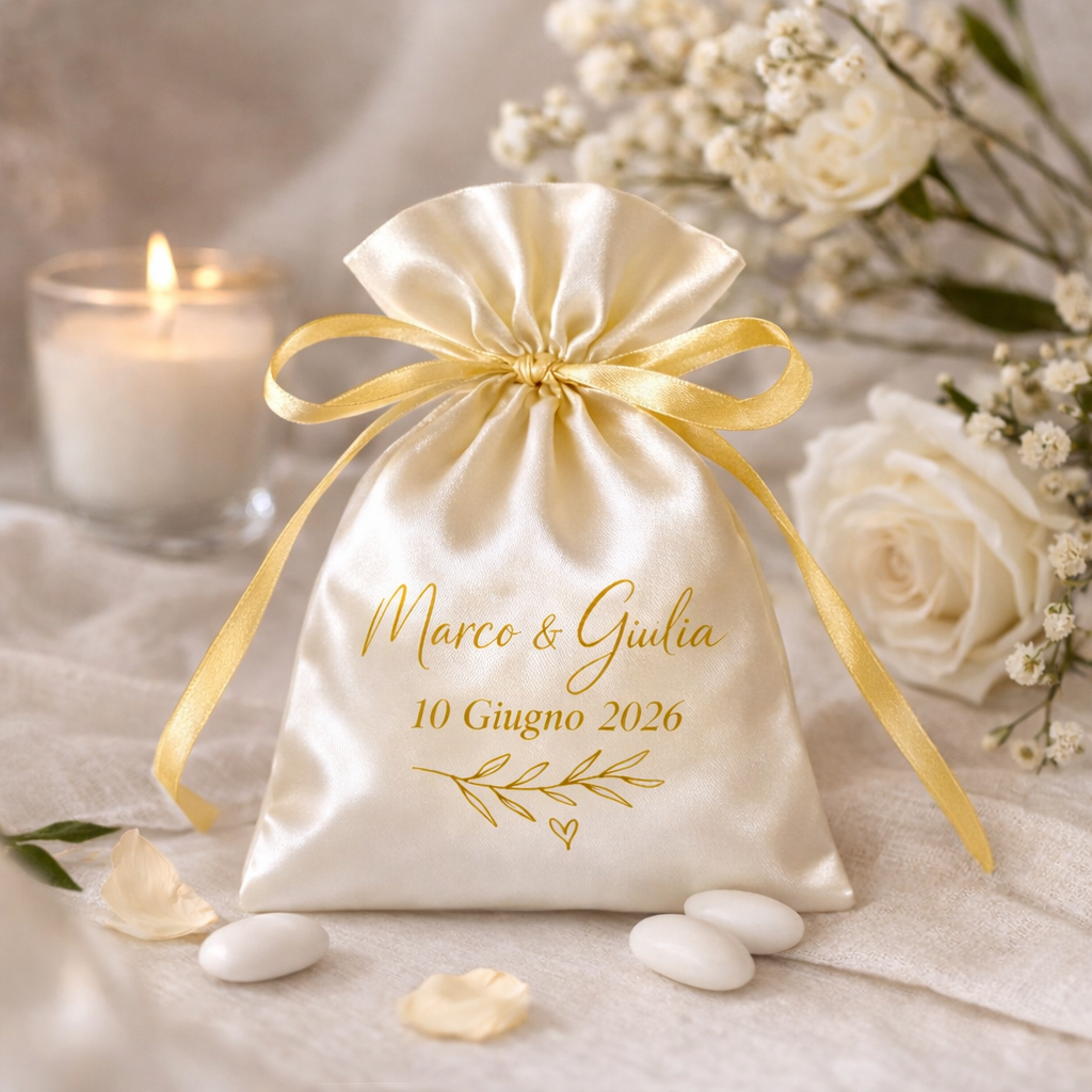 Sacchetto bomboniera matrimonio personalizzato – sacchetto confetti con nome e data – bomboniera matrimonio elegante