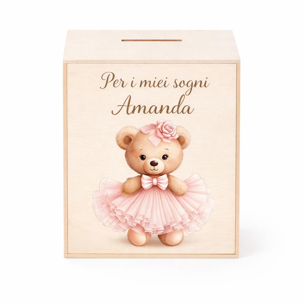 Salvadanaio Personalizzato in Legno con Nome – Idea Regalo Nascita e Battesimo per Bimbo e Bimba