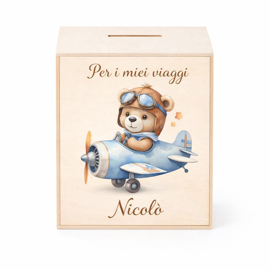 Salvadanaio Personalizzato in Legno con Nome – Idea Regalo Nascita e Battesimo per Bimbo e Bimba