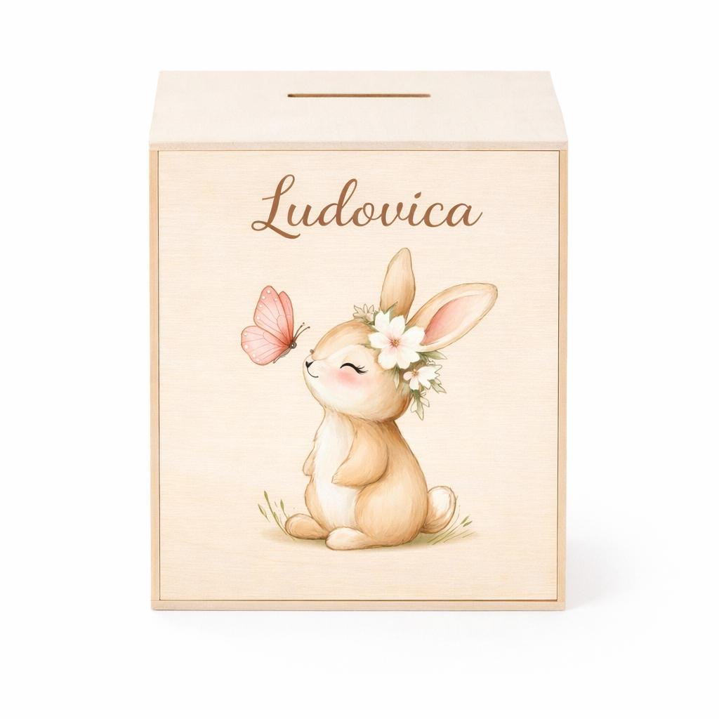 Salvadanaio Personalizzato in Legno con Nome – Idea Regalo Nascita e Battesimo per Bimbo e Bimba