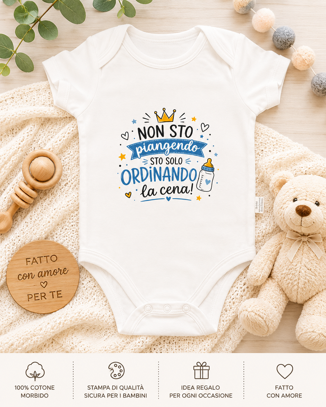 Body Neonato Divertente “Non Sto Piangendo, Sto Solo Ordinando la Cena!” | Idea Regalo Nascita - immagine 3