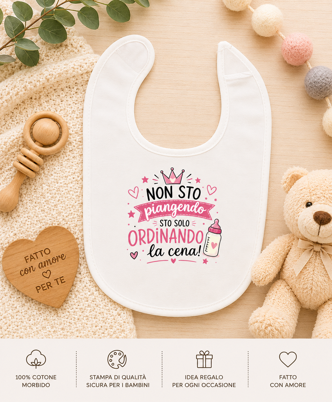 Bavaglino Divertente “Non Sto Piangendo, Sto Solo Ordinando la Cena!” | Idea Regalo Nascita