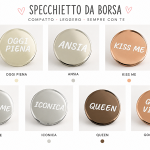 Specchietto da Borsa Personalizzato | Pocket Mirror con Frase Divertente | Regalo Donna Originale | Queen Kiss Me Good Vibes