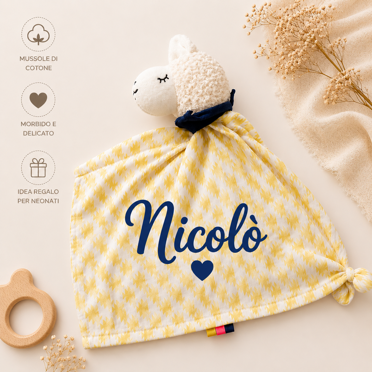 Doudou Personalizzato con Nome | Copertina Neonato in Mussola di Cotone | Idea Regalo Nascita Bimbo e Bimba - immagine 2