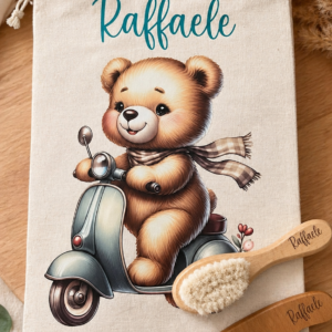 Set nascita personalizzato con nome – Pochette, spazzola e pettine in legno | Idea regalo neonato