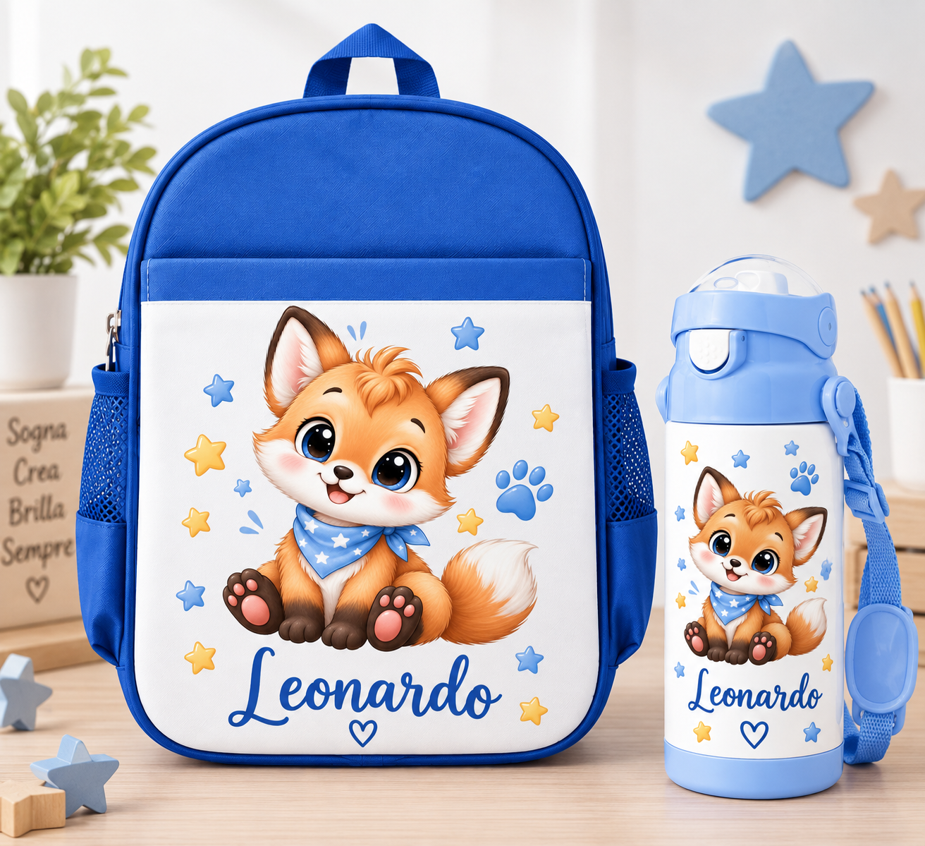 Set Asilo Personalizzato – Zainetto + Borraccia 400 ml termica