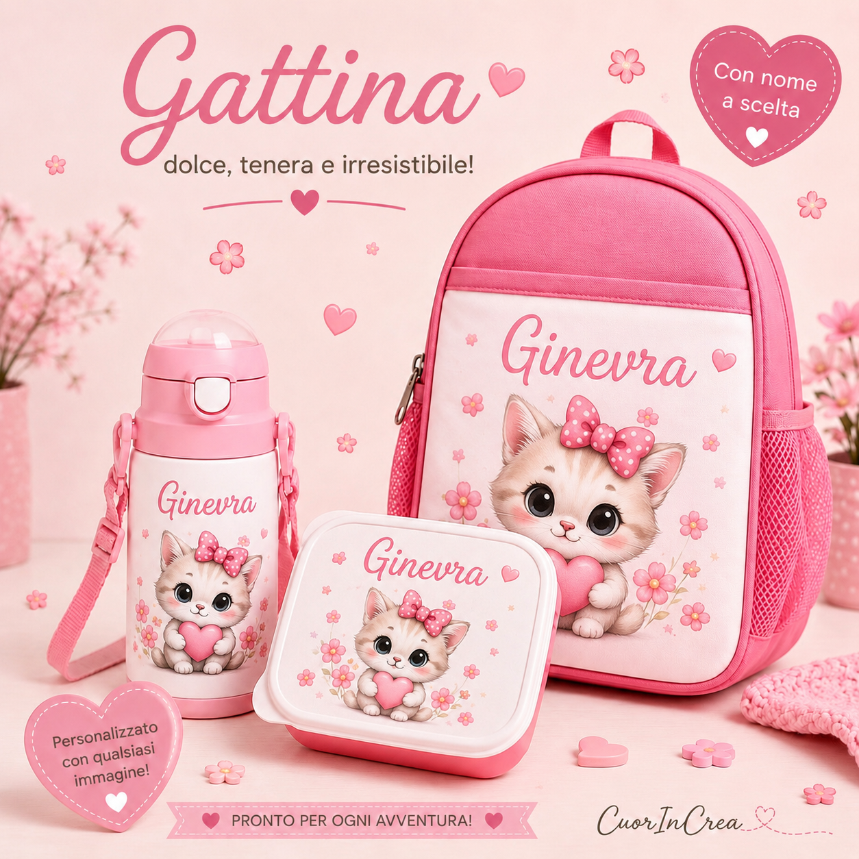 Kit Asilo Personalizzato – Zainetto + Borraccia termica 400 ml + Portapranzo - immagine 4