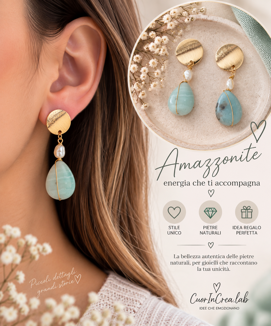 Orecchini con Amazzonite e Perle