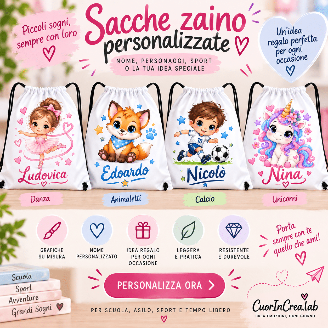 Sacca Zaino Personalizzata – Nome, Personaggio e Grafica - immagine 3