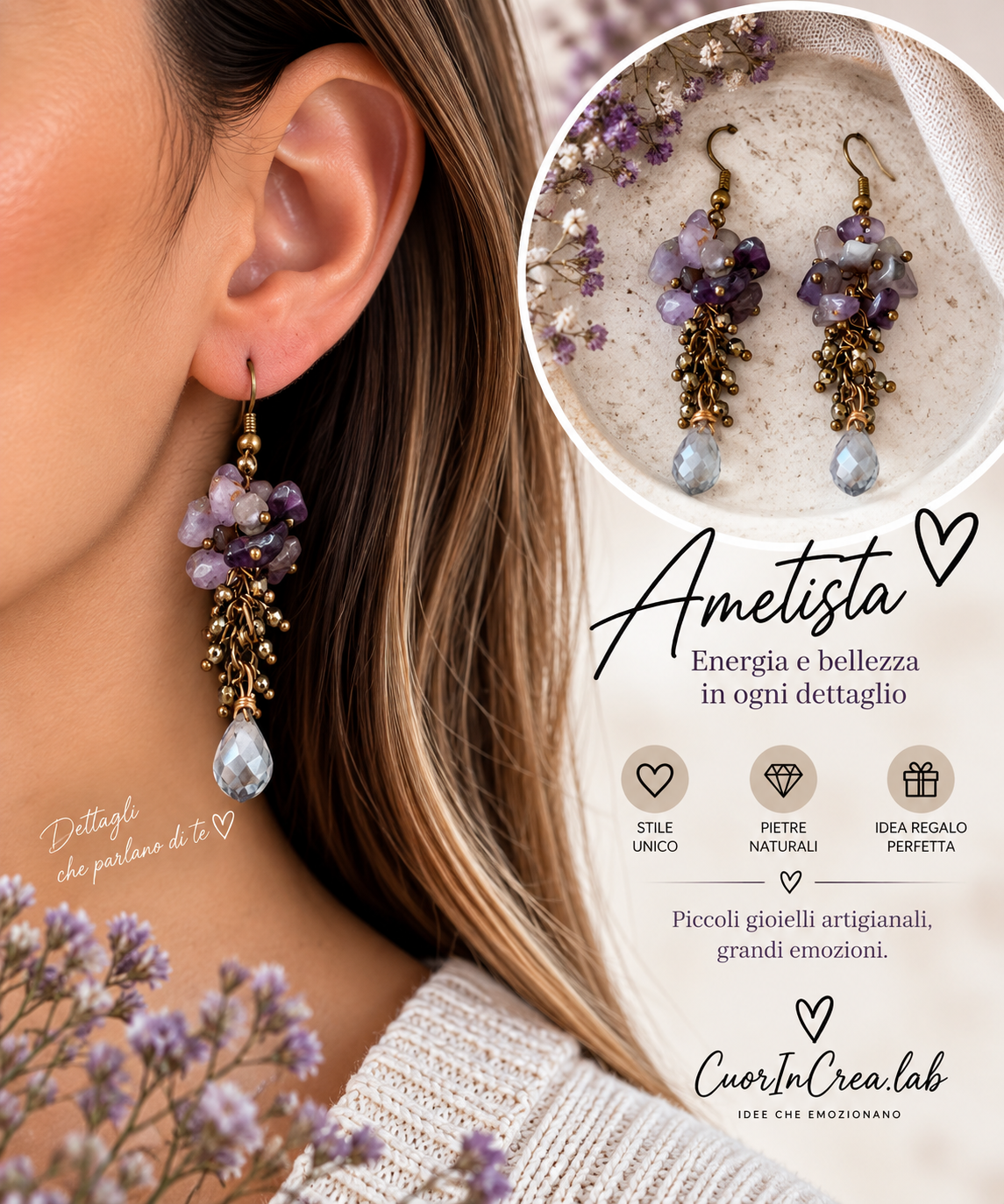 Orecchini Ametista e Pietre Naturali – Handmade