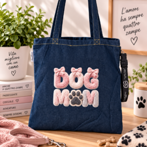 Borsa in Jeans “Dog Mom” – Borsa Shopper per Amanti dei Cani