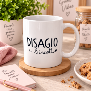 Tazza “Disagio e Biscotti” – Tazza Divertente per Amanti dei Biscotti