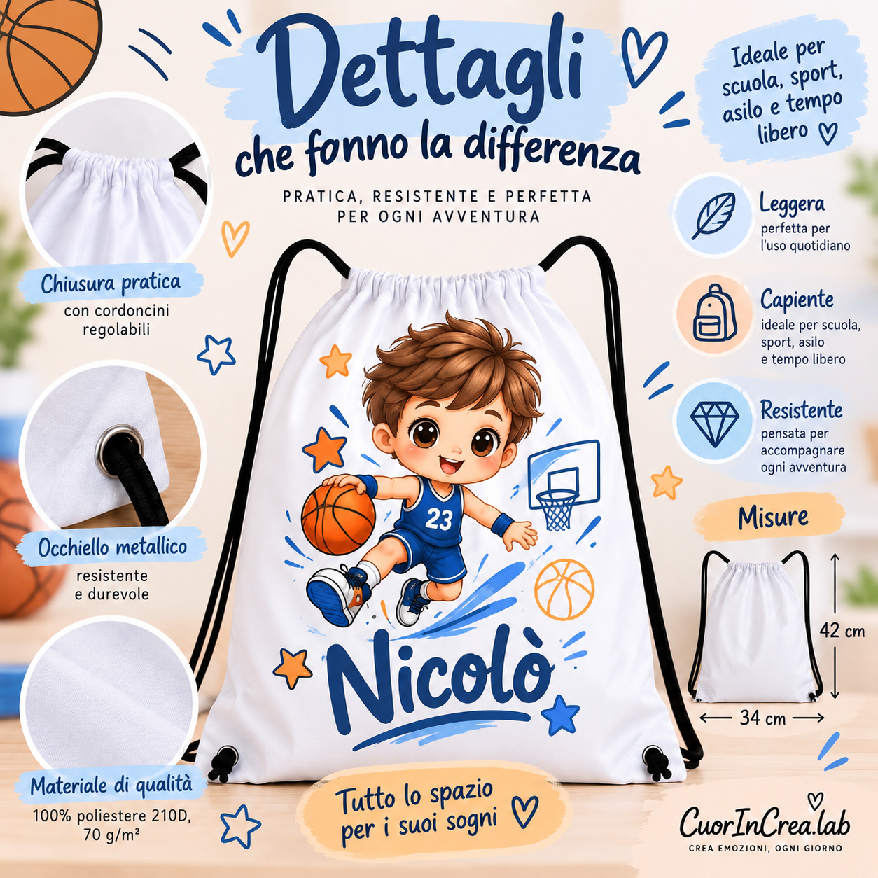 Sacca Zaino Personalizzata – Nome, Personaggio e Grafica - immagine 5